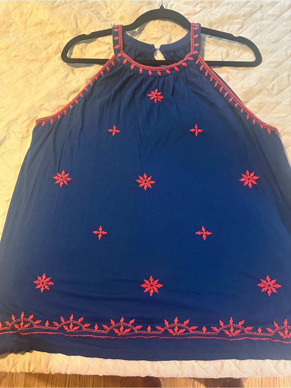 LOFT Navy Halter Tank with Red Trim